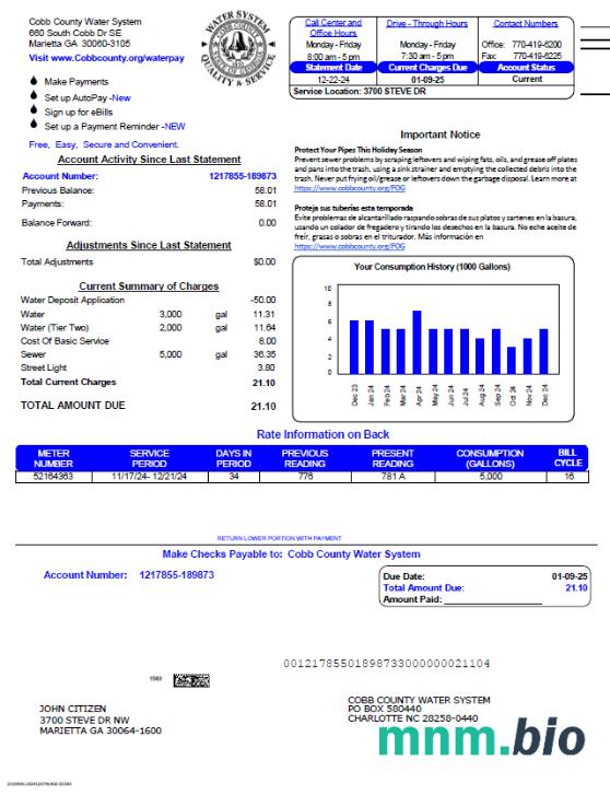 USA Cobb County Water System rachunek za media szablon w formacie Word i PDF, Wersja 3